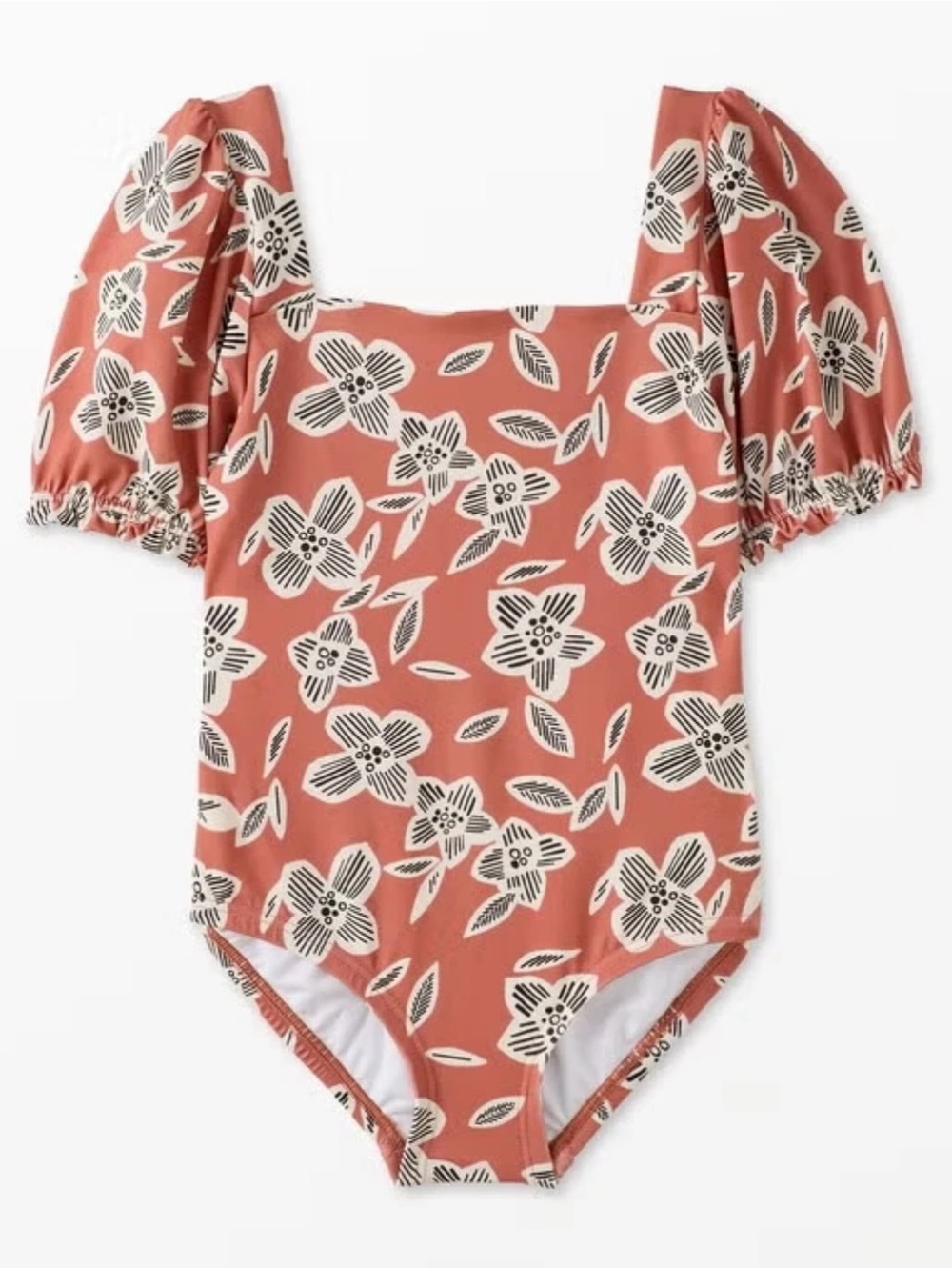 Hanna Andersson Pink Floral Canyon Puff Sleeve Girls One Piece Swimsuit Size 6-7